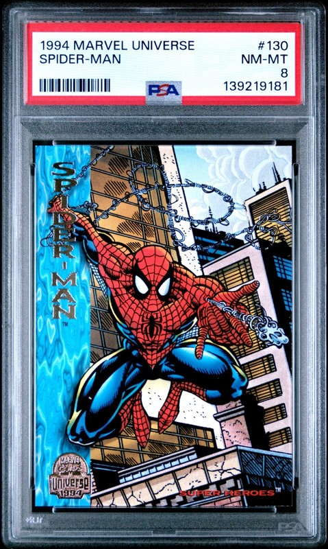 1994 Marvel Universe #130 Spider-Man PSA 8 Nm-Mt MCU Card Freshly Graded Avenger