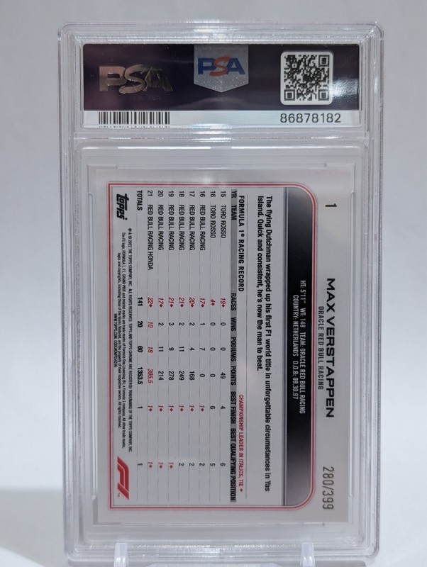 Max Verstappen /399 PSA 9 Purple Refractor - 2022 Topps Chrome Formula 1 F1 view 2