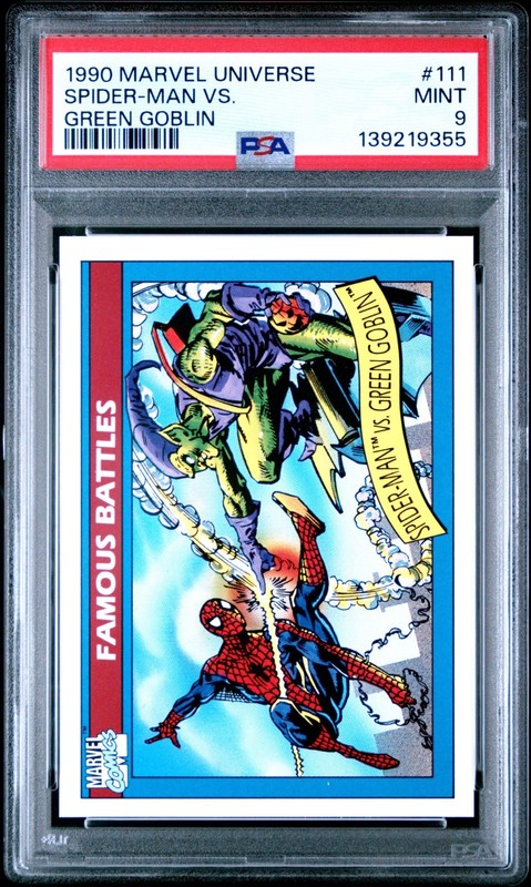 1990 Impel Marvel Universe #111 SPIDER-MAN Vs GREEN GOBLIN PSA 9 Mint MCU Card