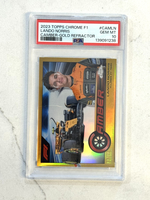 2023 Topps Chrome Formula 1 F1 Lando Norris Camber Gold Refractor /50 PSA 10 view 1