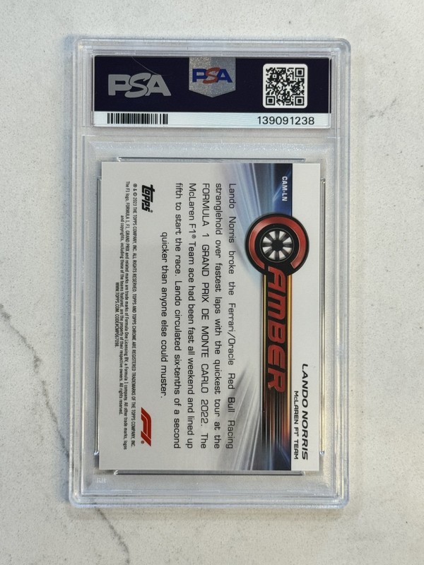 2023 Topps Chrome Formula 1 F1 Lando Norris Camber Gold Refractor /50 PSA 10 view 2
