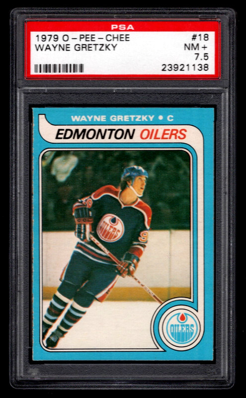 WAYNE GRETZKY 1979 O-PEE-CHEE HOCKEY ROOKIE CARD #18 PSA 7.5 NEAR MINT+ OILERS