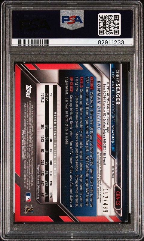 2016 Bowman Chrome Corey Seager Auto Refractor 152/499 PSA 8 view 2