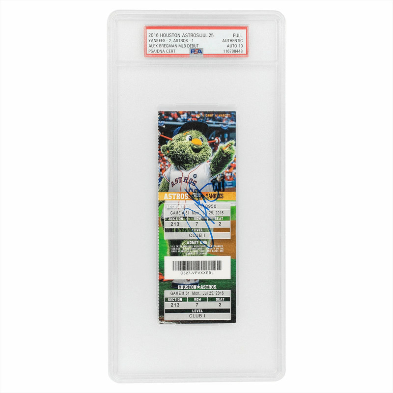 2016 Houston Astros 7/25 Yankees-2 Astros-1 Bregman MLB Debut PSA AUTH. AUTO 10