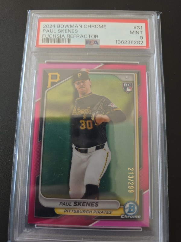 2024 Paul Skenes Bowman Chrome Fuchsia Rookie  Refractor/299 PSA  9 🔥🔥🔥🔥🔥