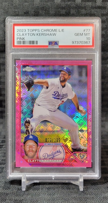 💎 2023 Topps Chrome /199 Punk Logofractor Clayton Kershaw PSA 10 💎