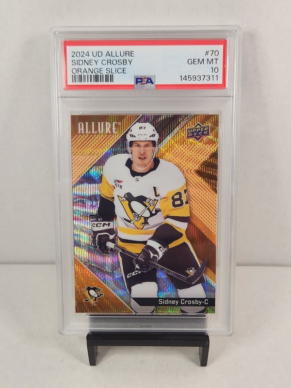 2024 UD Allure #70 Sidney Crosby Orange Slice PSA Gem Mint 10 Penguins POP 2 view 1
