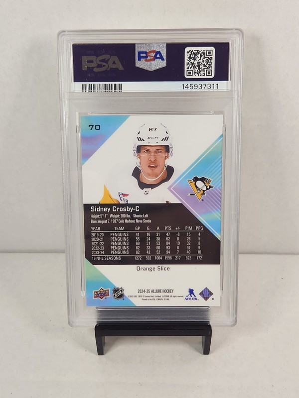 2024 UD Allure #70 Sidney Crosby Orange Slice PSA Gem Mint 10 Penguins POP 2 view 2