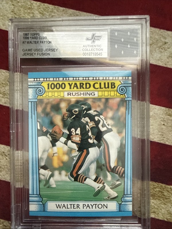 1987 Topps 1000 Yard Club Walter Payton Game Used Jersey Fusion #7