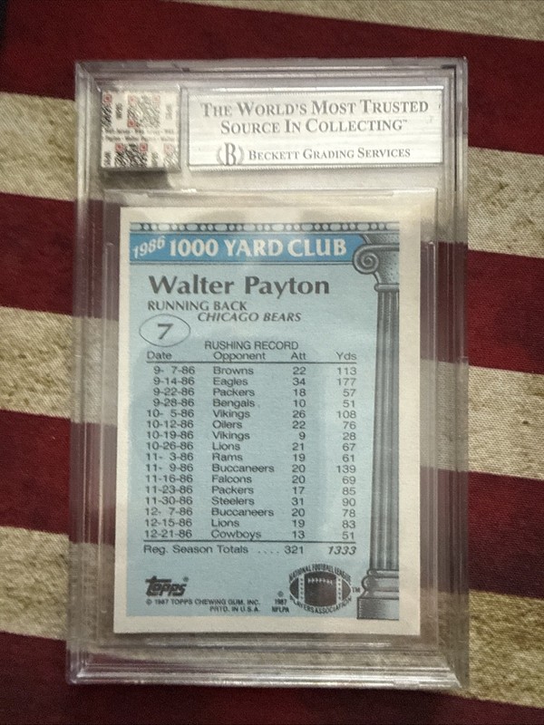 1987 Topps 1000 Yard Club Walter Payton Game Used Jersey Fusion #7 view 2