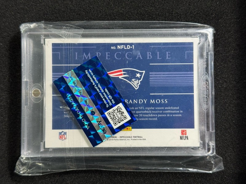 TOM BRADY RANDY MOSS 2019 IMPECCABLE Fine SILVER Bar TROY OUNCE #/20 NFL Logo view 2