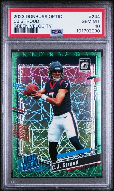 2023 PANINI DONRUSS OPTIC # 244 CJ STROUD GREEN VELOCITY ROOKIE PSA 10 Prizm