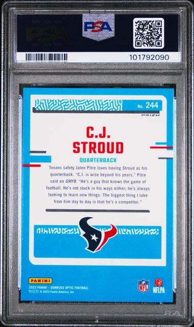 2023 PANINI DONRUSS OPTIC # 244 CJ STROUD GREEN VELOCITY ROOKIE PSA 10 Prizm view 2