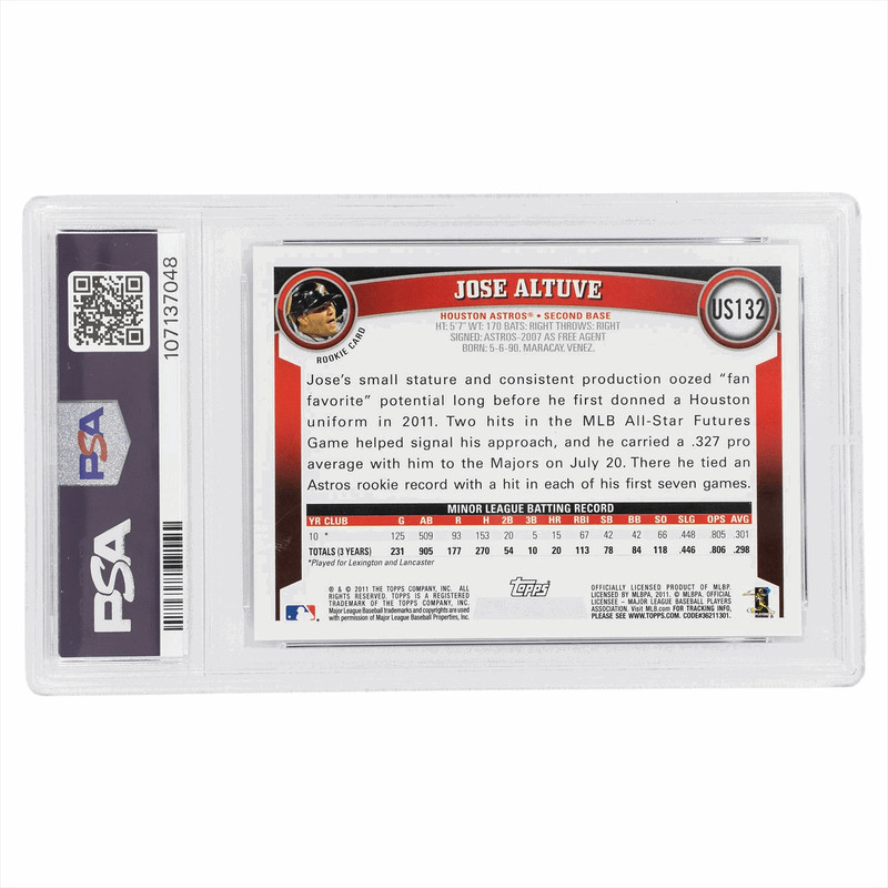 2011 Topps Update Jose Altuve #US132 PSA Authentic Auto view 2