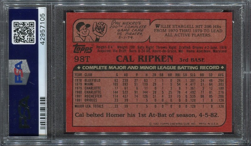 1982 TOPPS TRADED CAL RIPKEN JR. #98T RC PSA 9 MINT  *SUPER HIGH END EYE APPEAL* view 2