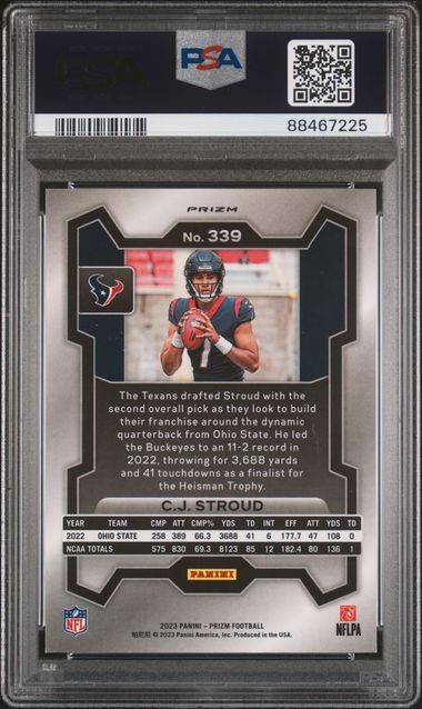 2023 Panini Prizm Orange Lazer CJ Stroud RC Rookie Card #339 PSA 10 Football NFL view 2