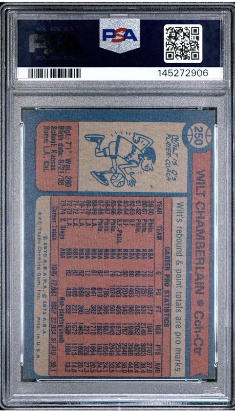 1974 Topps Wilt Chamberlain #250 PSA 4 view 2