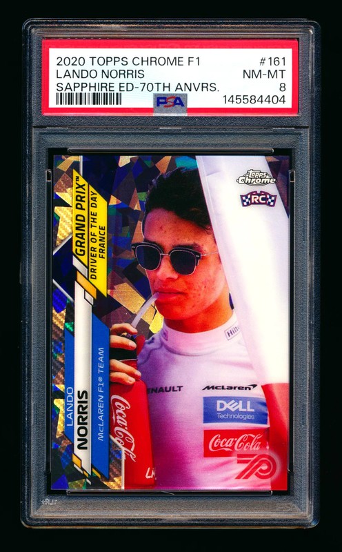 2020 Topps Chrome Sapphire F1 #161 Lando Norris RC 70th Refractor #12/70 PSA 8 view 1