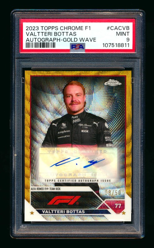 2023 Topps Chrome F1 Valtteri Bottas Gold Wave Refractor Autograph #08/50 PSA 9
