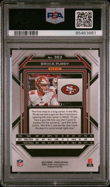2022 Panini Prizm Brock Purdy Rookie Card RC 353 PSA 10 49ers Free S&H! Football view 2