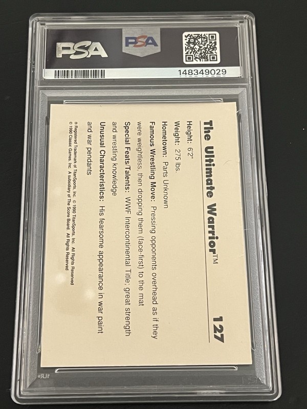 1990 Classic WWF The Ultimate Warrior RC Debut 1st Rookie Card #127 PSA 10 WWE view 2