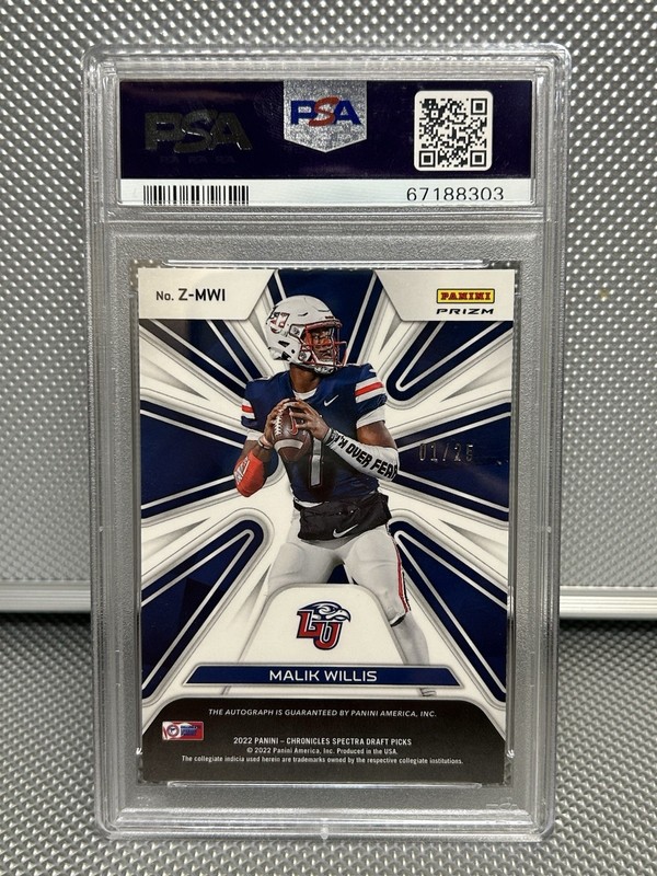 Malik Willis 🔥 On Card Rookie Auto 1/25 PSA 9 auto 10 Miami dolphins QB  view 2