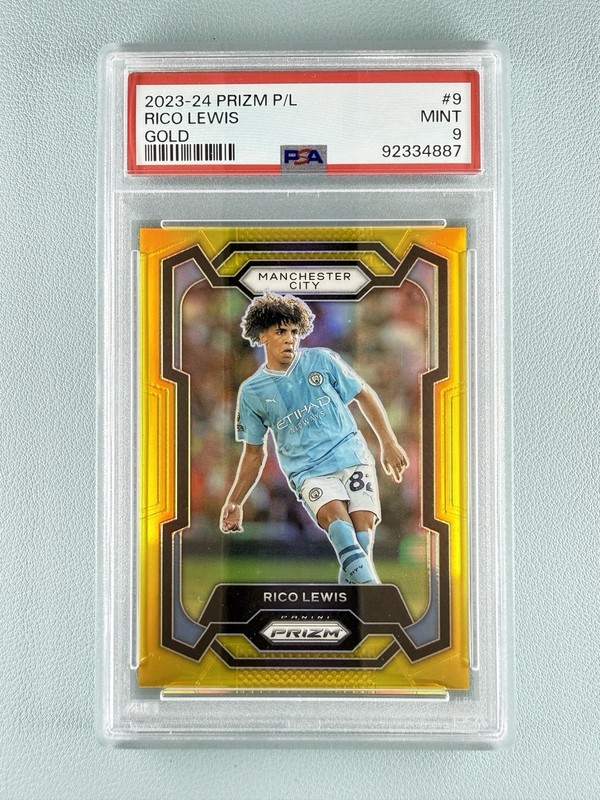 2023-24 Panini Prizm EPL Manchester City Rico Lewis Gold /10 England PSA 9 Pop 2