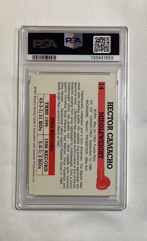 HECTOR “MACHO MAN” CAMACHO 1997 BROWNS BOXING SIGNED AUTOGRAPH CARD #14 PSA AUTO view 2