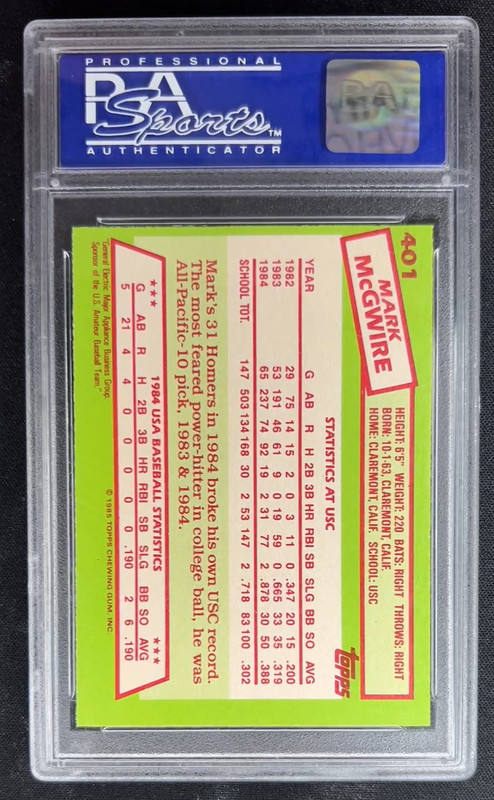 1985 Topps Tiffany '84 USA Baseball Team #401 Mark McGwire NM-MT PSA 8 view 2