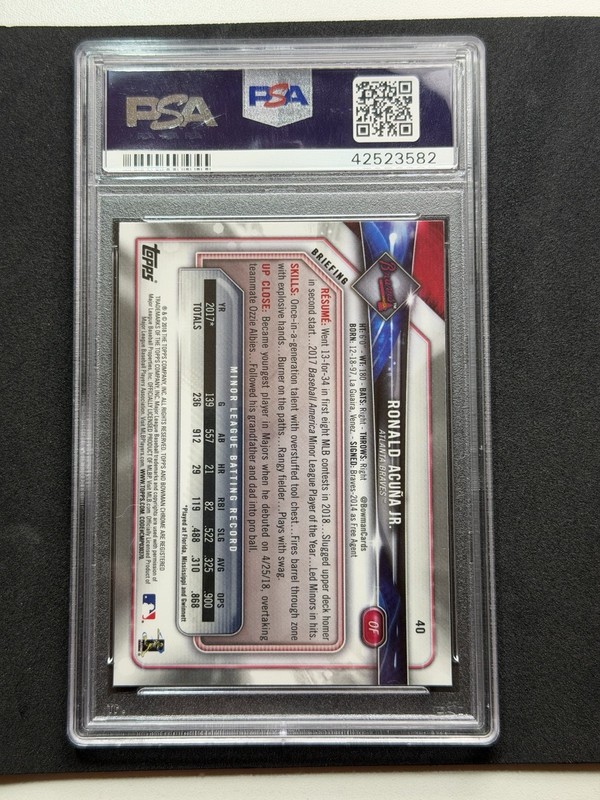 2018 Bowman Chrome Ronald Acuna Jr. Rookie PSA 10 GEM MT Atlanta Braves #40 view 2