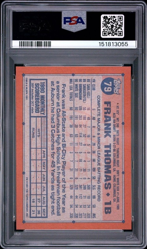 1991 TOPPS #79 FRANK THOMAS PSA 10 ***HOF*** view 2