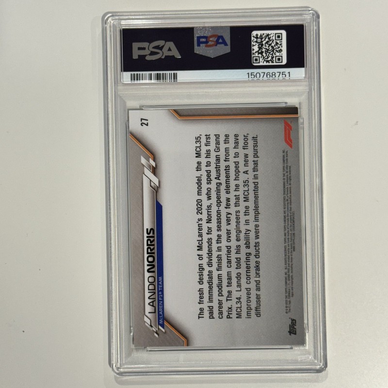 2020 Topps Chrome Sapphire Formula 1 F1 #27 Lando Norris Rookie Rc PSA 10 view 2
