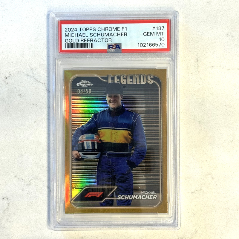 2024 Topps Chrome Formula 1 F1 #187 Michael Schumacher Gold Refractor /50 PSA 10