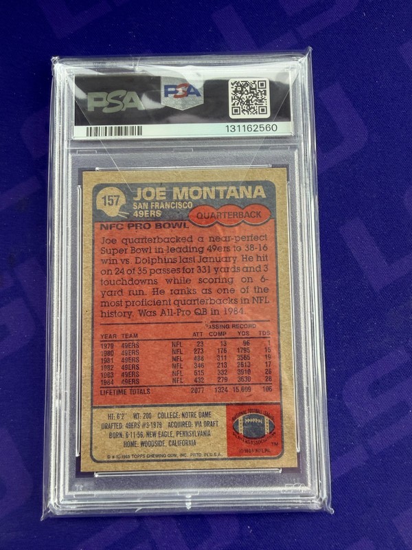 1985 TOPPS JOE MONTANA SAN FRANCISCO 49ERS FOOTBALL #157 PSA 8!!! view 2