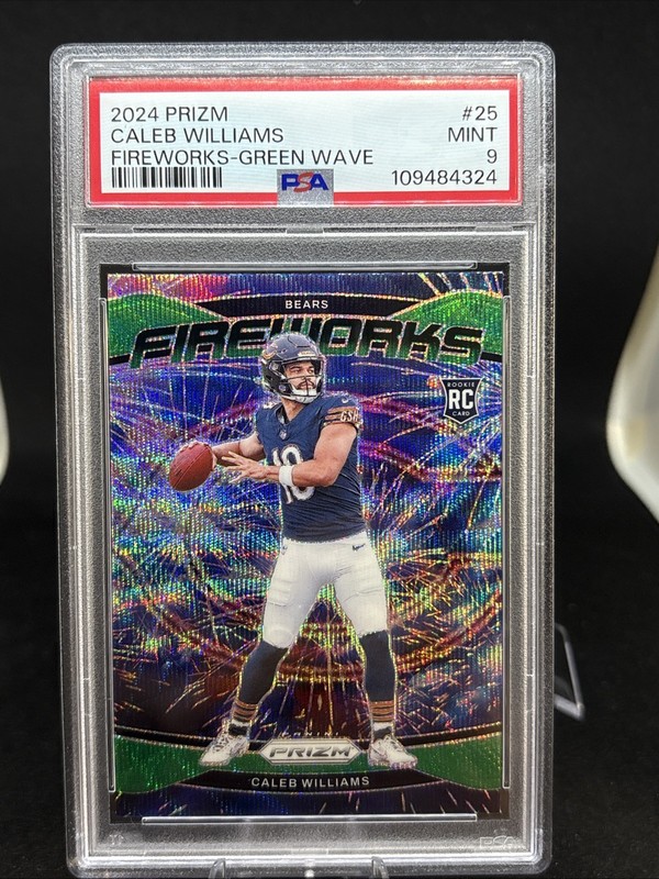 2024 PANINI PRIZM FOOTBALL FIREWORKS GREEN WAVE #25 CALEB WILLIAMS RC PSA 9