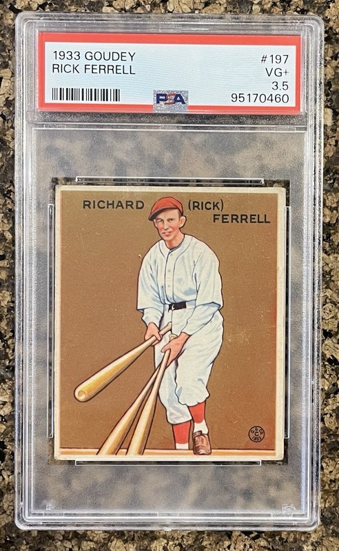 1933 Goudey #197 Rick Ferrell, Boston Red Sox, HOF, PSA 3.5