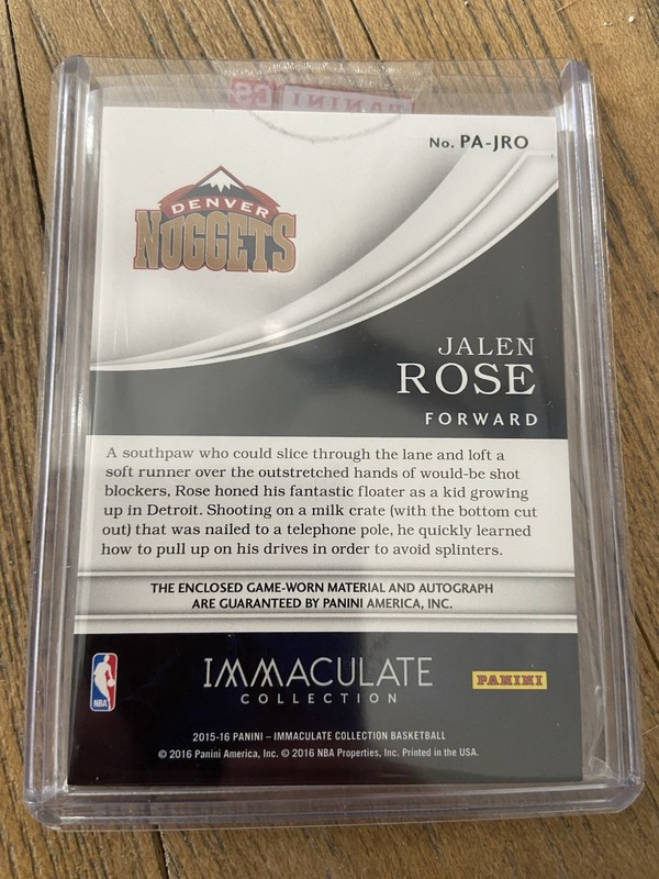 2015-16 Immaculate Basketball Jalen Rose Game Used Patch Auto #25/35 Nuggets  view 2