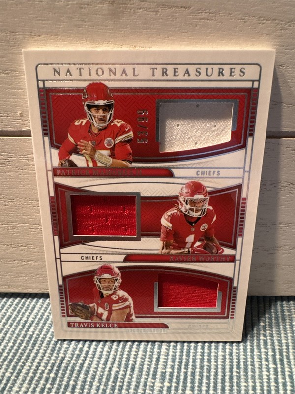 2024 National Treasures Patrick Mahomes/Travis Kelce/Xavier Worthy NFL Gear /99