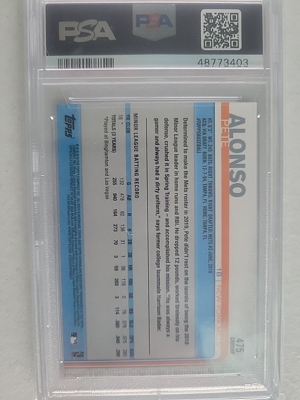 2019 Pete Alonso Topps Chrome Sapphire Edition #475 PSA 10 New York Mets view 2