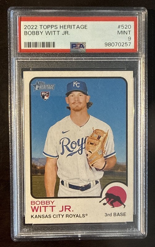BOBBY WITT JR. 2022 TOPPS HERITAGE ROOKIE BASEBALL CARD #520 PSA 9 MINT