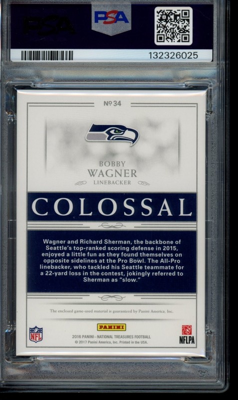 2016 National Treasures #34 BOBBY WAGNER Colossal Game Worn Patch /49 PSA 9 GU view 2