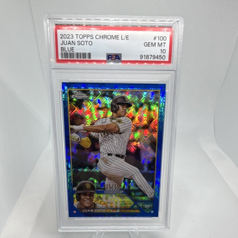 Topps Chrome Logofractor Juan Soto #100 Blue Refractor /150 PSA 10 Padres 2023