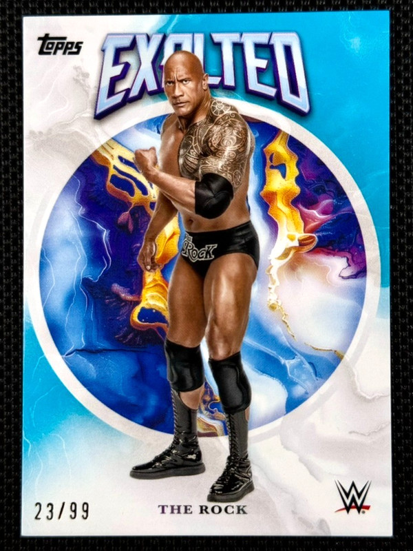 The Rock 2025 Topps WWE Exalted #2 Aqua /99 Hall of Fame Dwayne Johnson