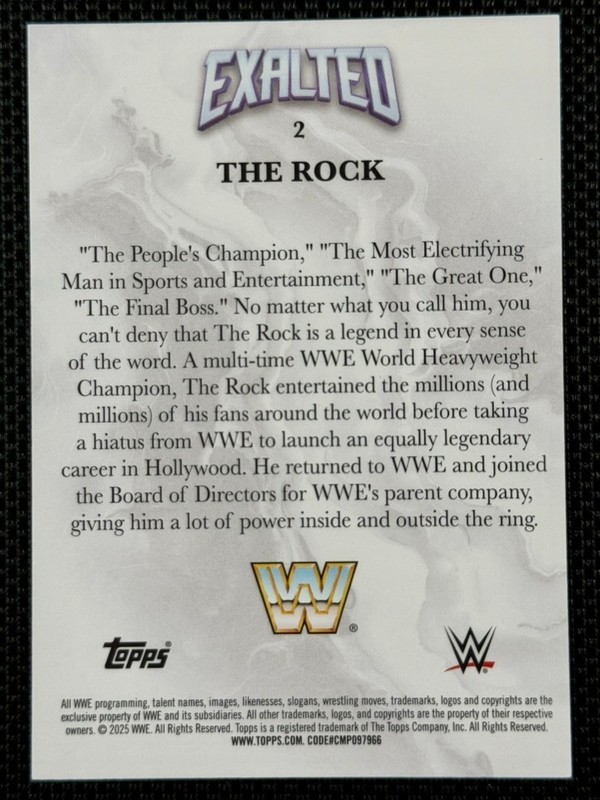 The Rock 2025 Topps WWE Exalted #2 Aqua /99 Hall of Fame Dwayne Johnson view 2