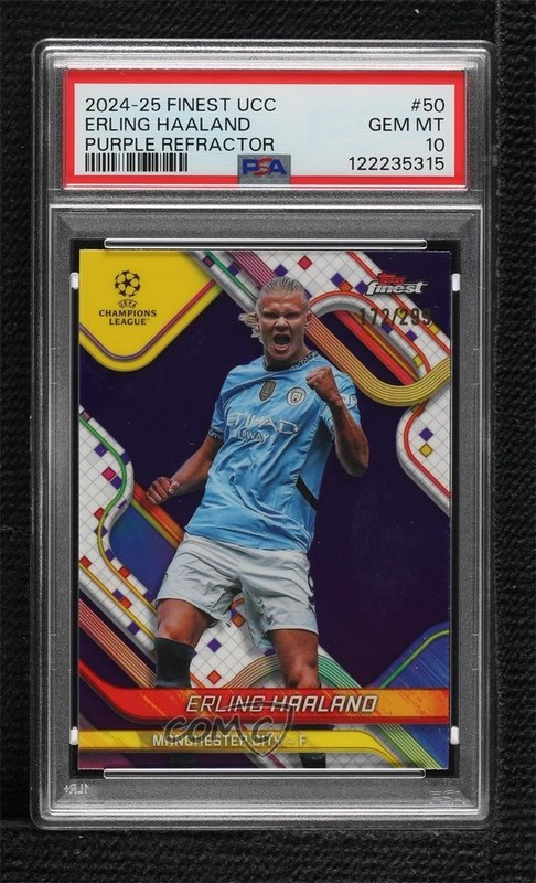 2024 Finest UEFA Club Competitions Purple Refractor Erling Haaland PSA 10 4k5