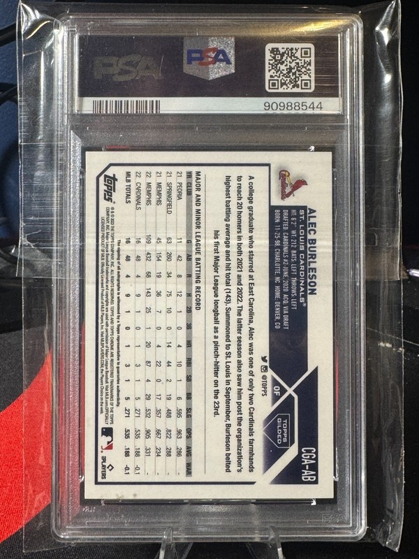 2023 Topps Chrome - Alec Burleson #CGA-AB Gold Etch Auto /50 RC PSA 10 view 2