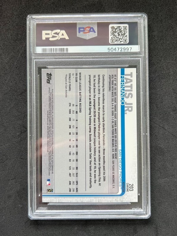2019 Topps Chrome Fernando Tatis Jr. X-Fractor PSA 9 Rookie #203 Padres RC view 2