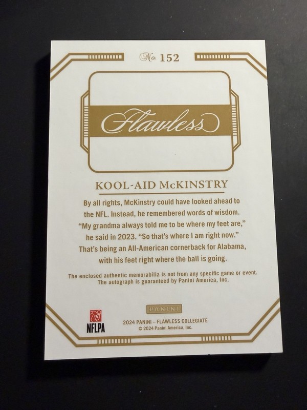 2024 Flawless Kool-Aid McKinstry 1/1 RPA Rose Patch Auto Platinum Alabama view 2