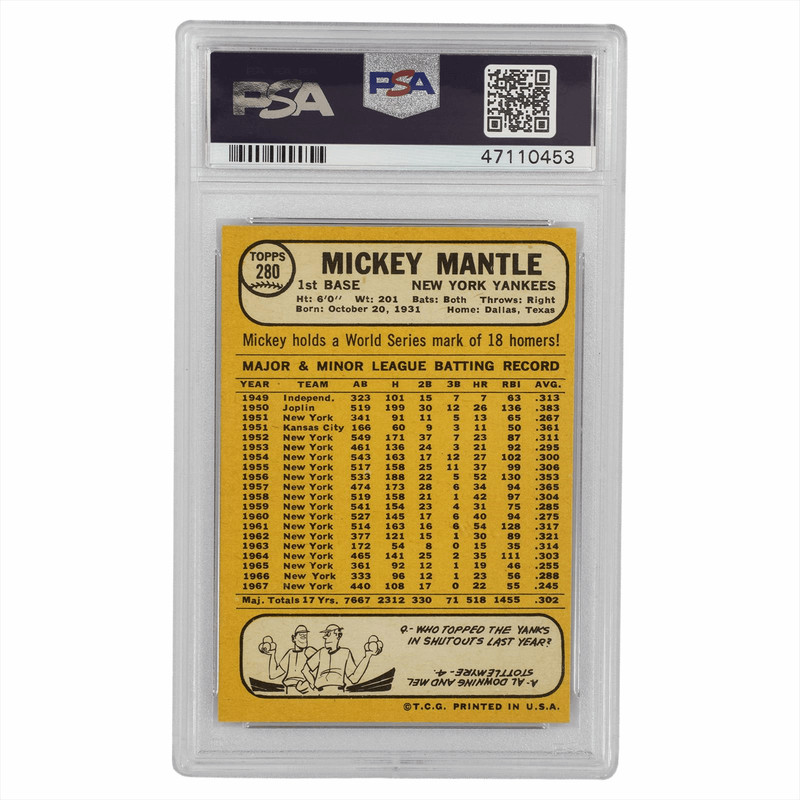 1968 Topps Mickey Mantle #280 PSA EX 5 view 2