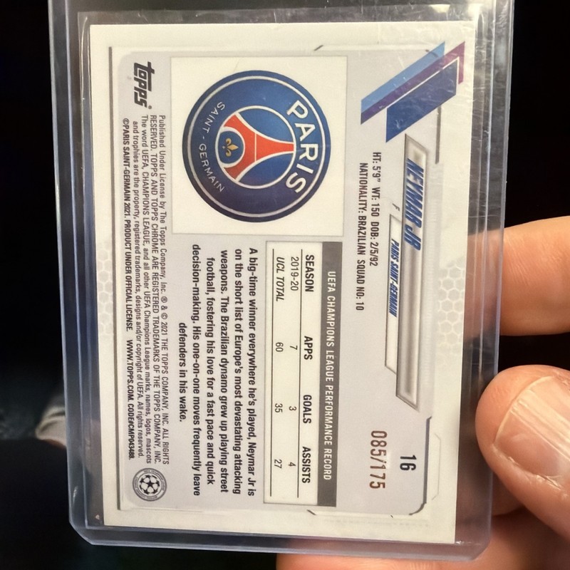 2020-21 Topps Chrome UEFA Soccer Neymar Jr. Pink /175 #16🔥📈World Cup view 2